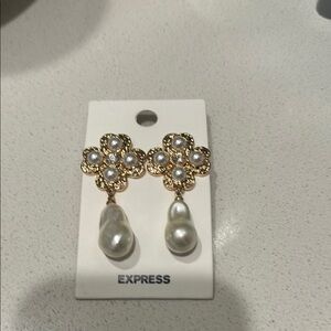 Express Gold Floral Pearl Earrings